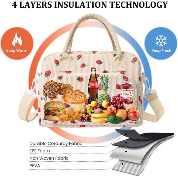 Stylish Large Insulated Lunch Bag - Leakproof Cooler Tote for Work & Picnic - Picture 4 of 7